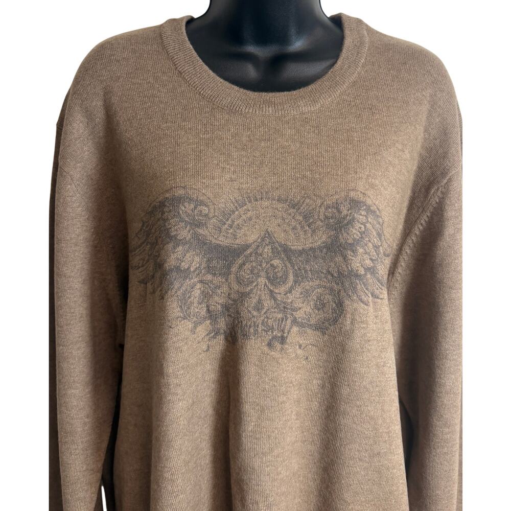 Lucky Brand XXL Brown Skull Graphic Sweater Knit Long Sleeve Crew Neck NWT New - Picture 2 of 9